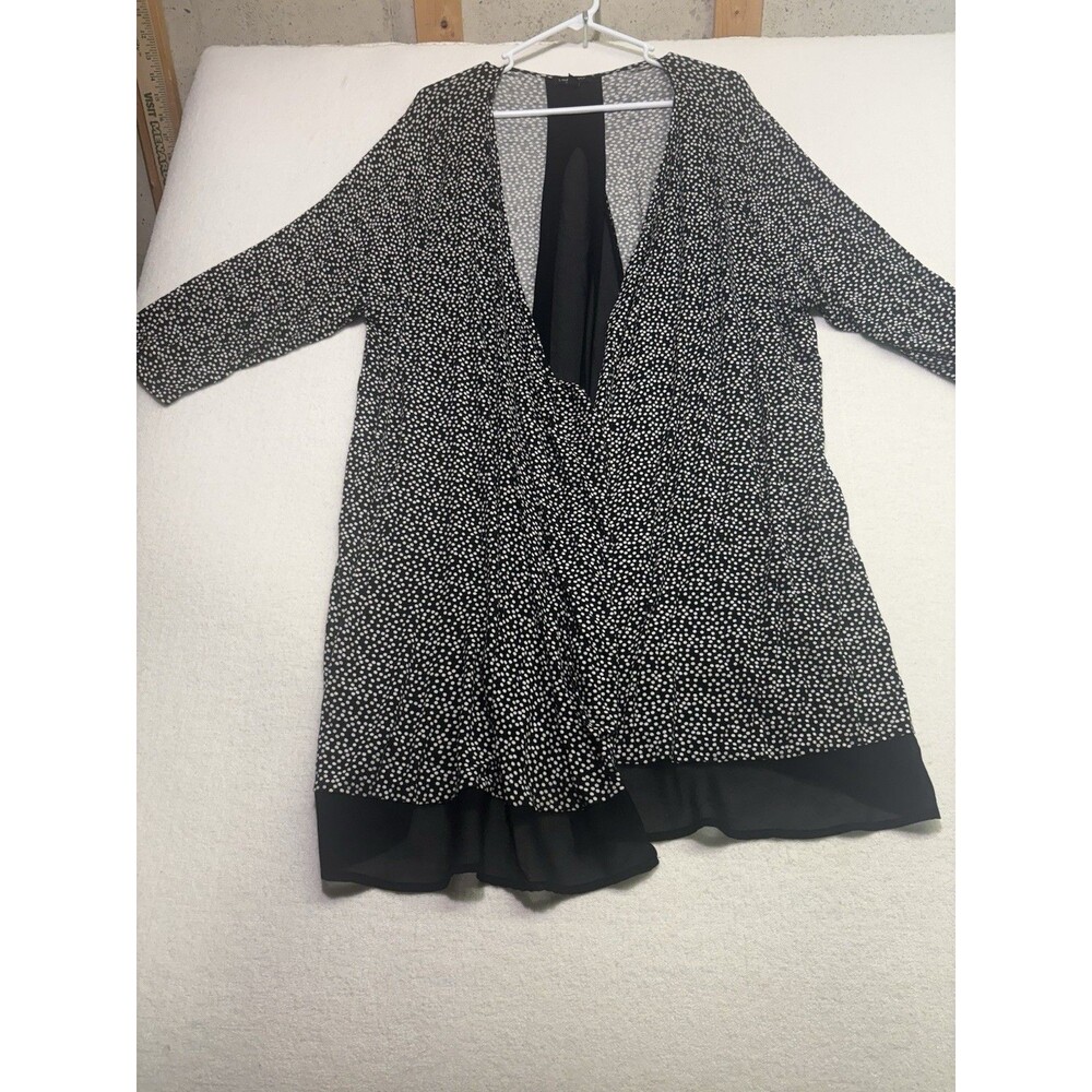 Lane Bryant 18/20 Black & White Polka Dot Stretch Cardigan Plus Size Sheer Back